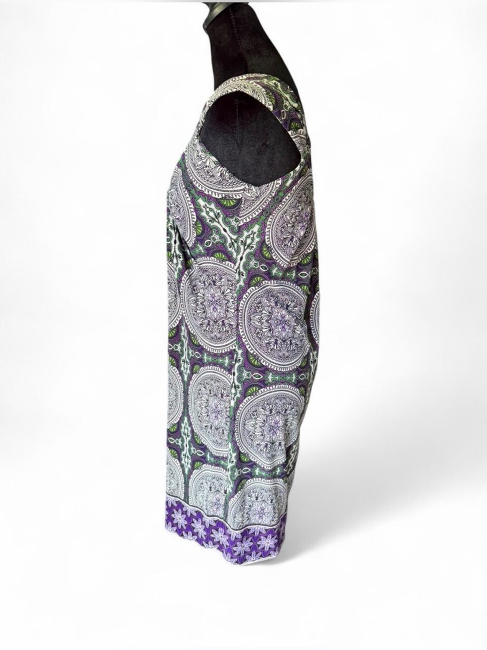 London Times Size 8 Medallion Print Sheath Dress Built-In lined Bra Purple Green - Picture 3 of 6